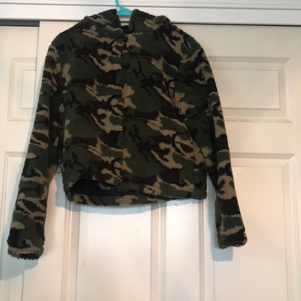 Fuzzy army print jacket